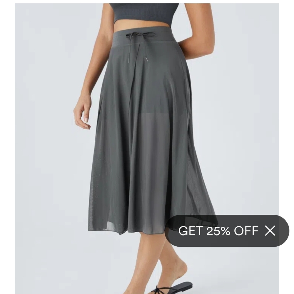 HALARA Contrast Mesh 2-in-1 Pocket Flowy Midi Flare Casual Skirt